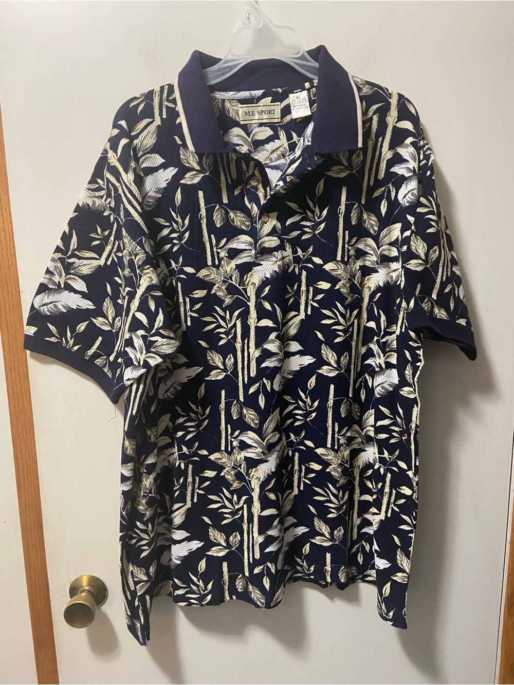 Me Sport Navy tropical bamboo Print Polo Shirt